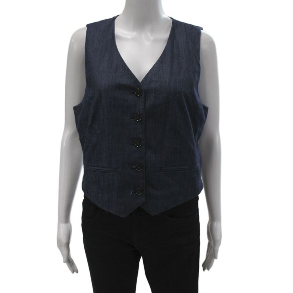 Banana Republic Women Sleeveless Blue V-Neck Button Vest Cotton Size 10